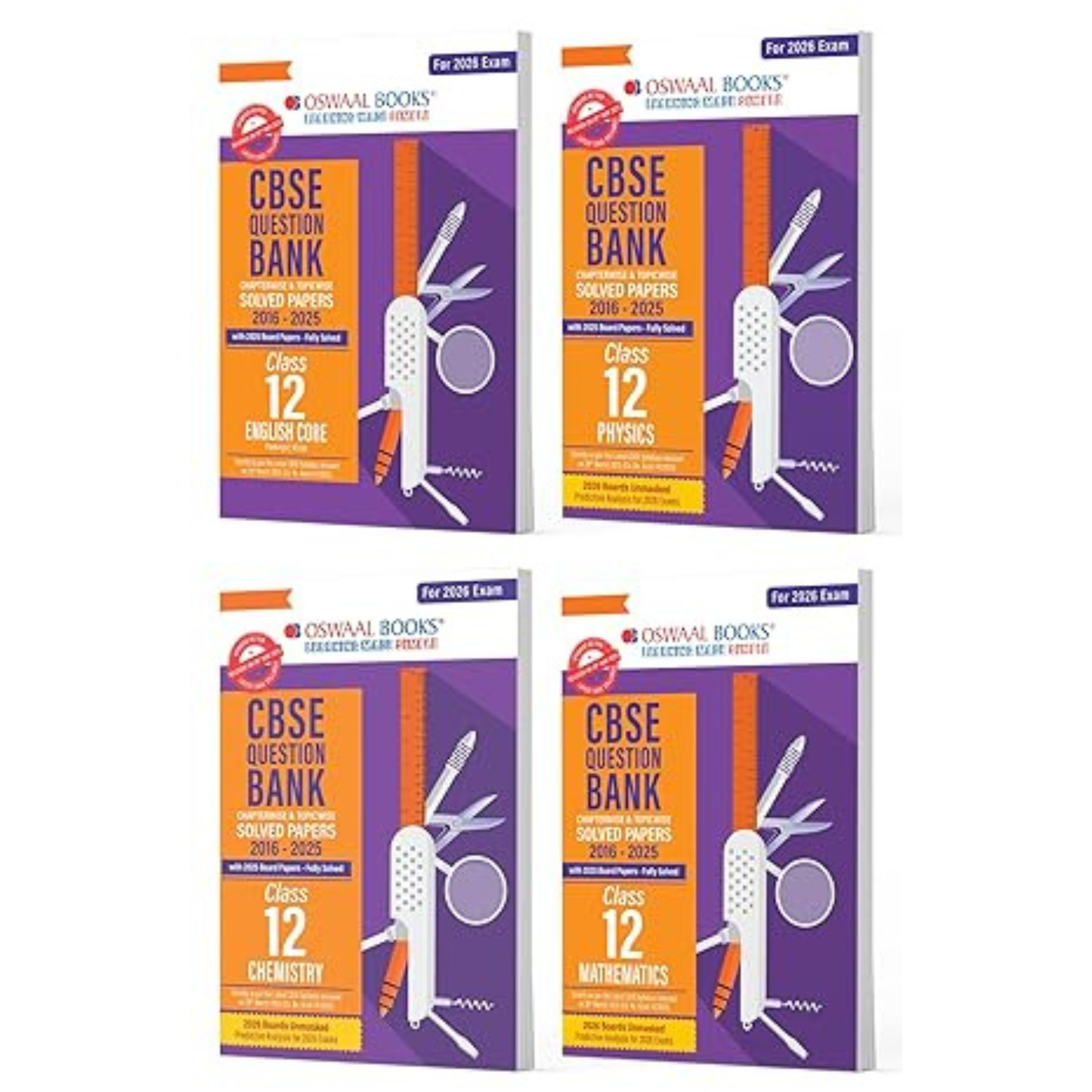 Oswaal CBSE Question Bank Class 12 Set of 4 Books | English Core | Physics | Chemistry | Mathematics | Chapterwise & Topicwise Solved Papers | For 2026 Board Exams