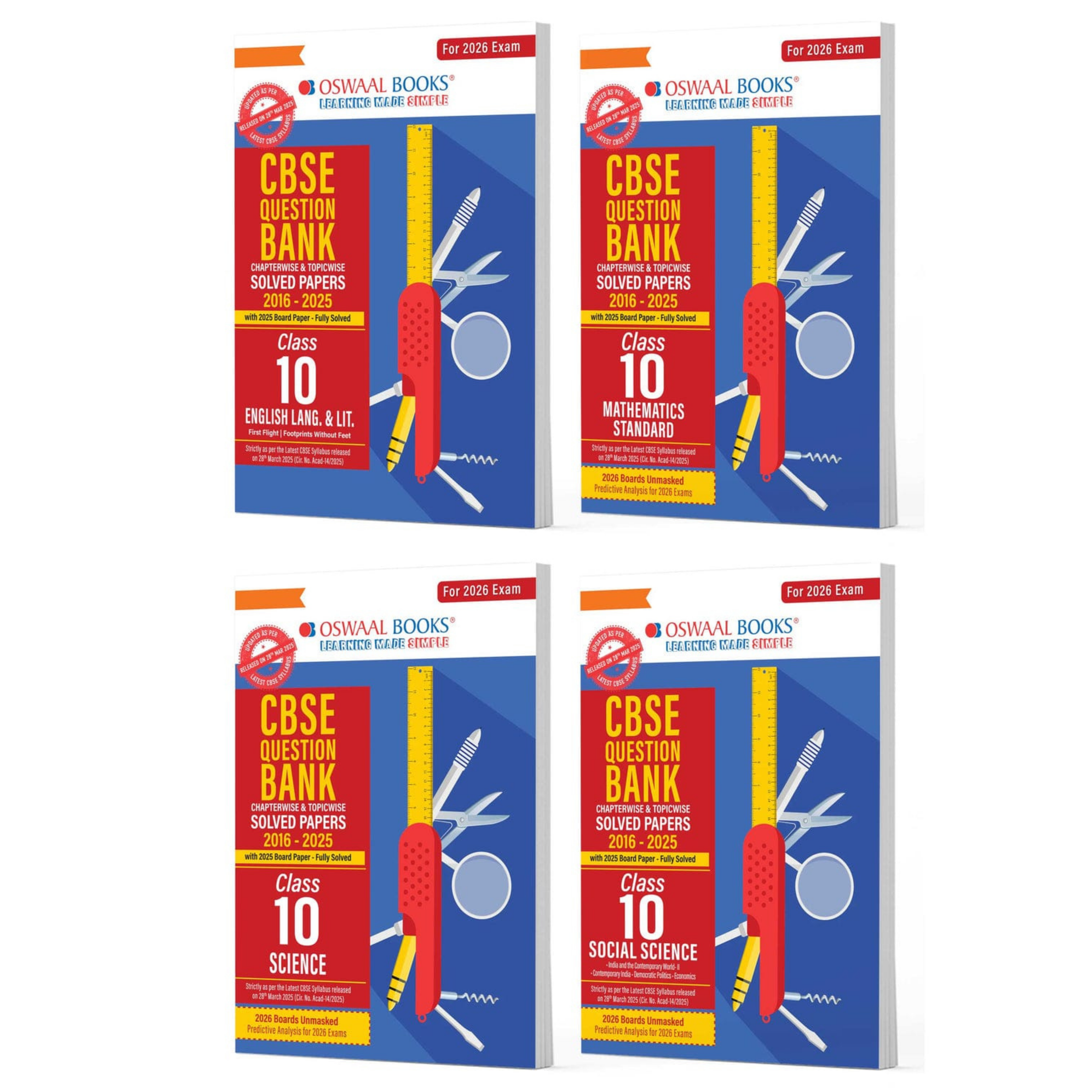 Oswaal CBSE Question Bank Class 10 Set of 4 Books | English | Maths Standard | Science | Social Science | Chapterwise & Topicwise Solved Papers | For 2026 Board Exams