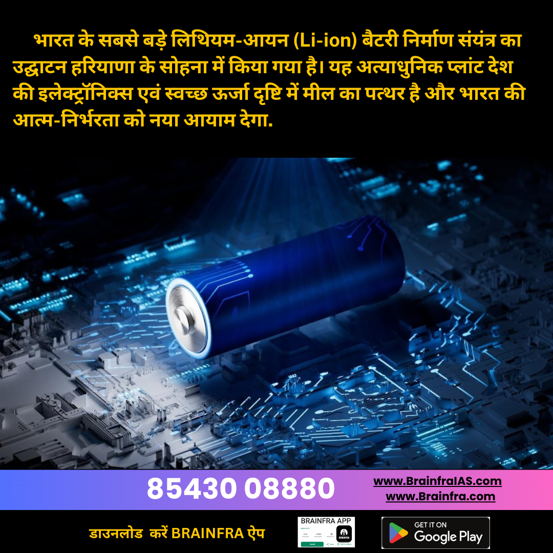 India’s Largest Lithium-ion Battery Manufacturing Plant Inaugurated in Haryana