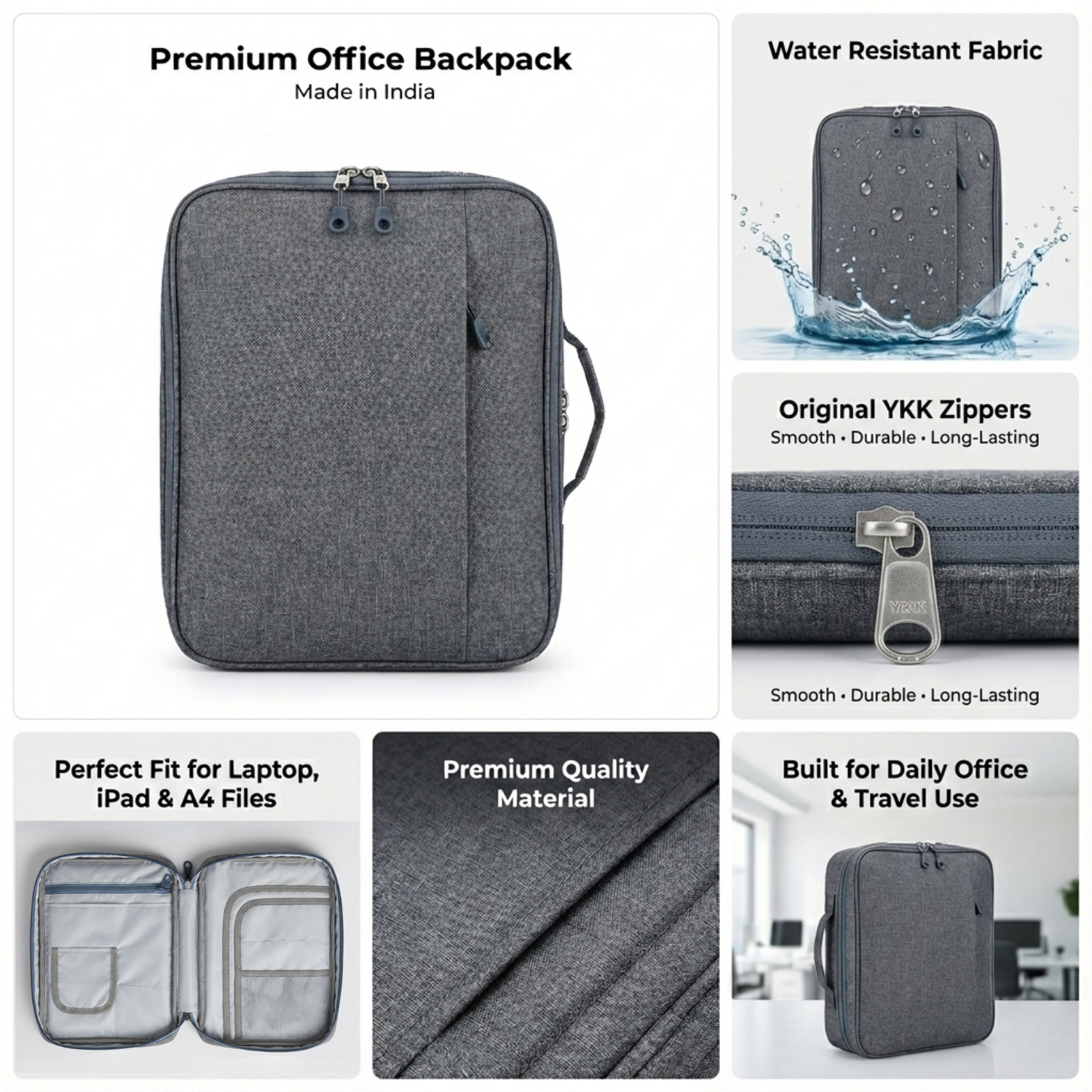 Document Organizer Bag | Water Resistant | Portfolio Case | Professional | File Folders | Large Capacity | Fits MacBook, iPad & A4 Files | Made in India