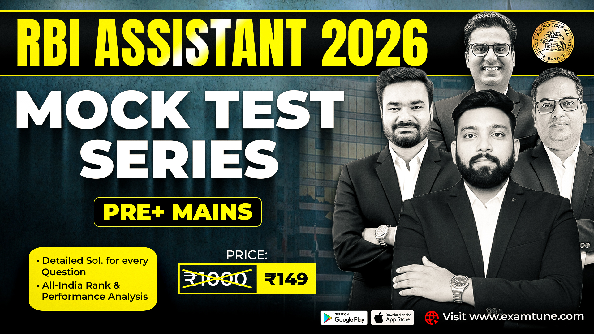 RBI Assistant 2026 Mock Test Series (Pre + Mains) | All-India Rank & Detailed Solutions