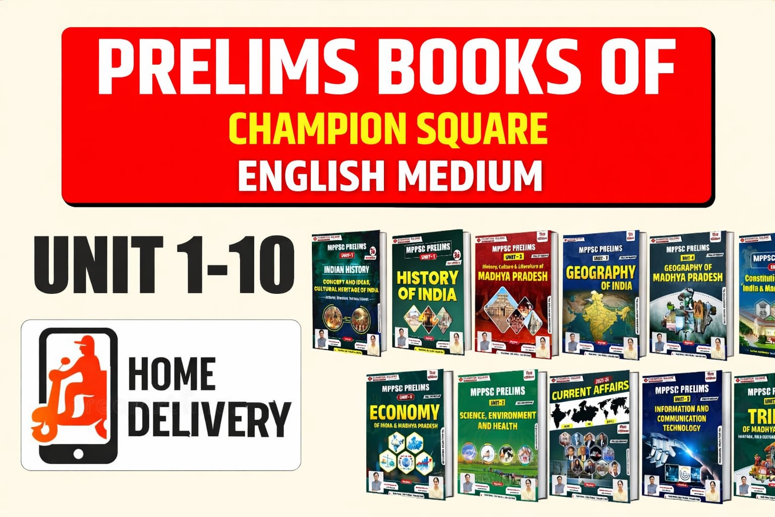 ENGLISH MEDIUM MPPSC Prelims (Unit-Wise 1–10) Complete Book Set – Champion Square | 3rd Edition (3e) | 2026