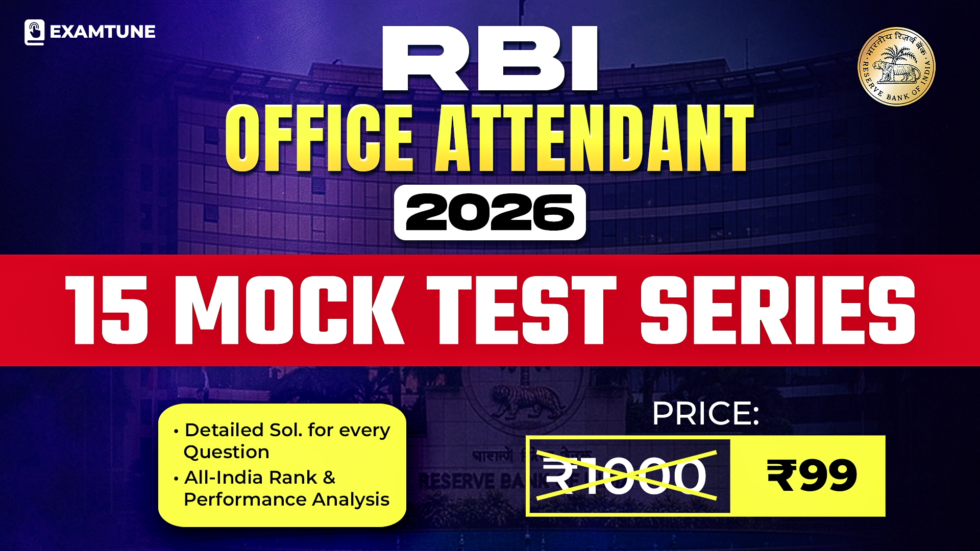 RBI Office Attendant 2026 – 15 Full Length Mock Test Series (All India Rank)