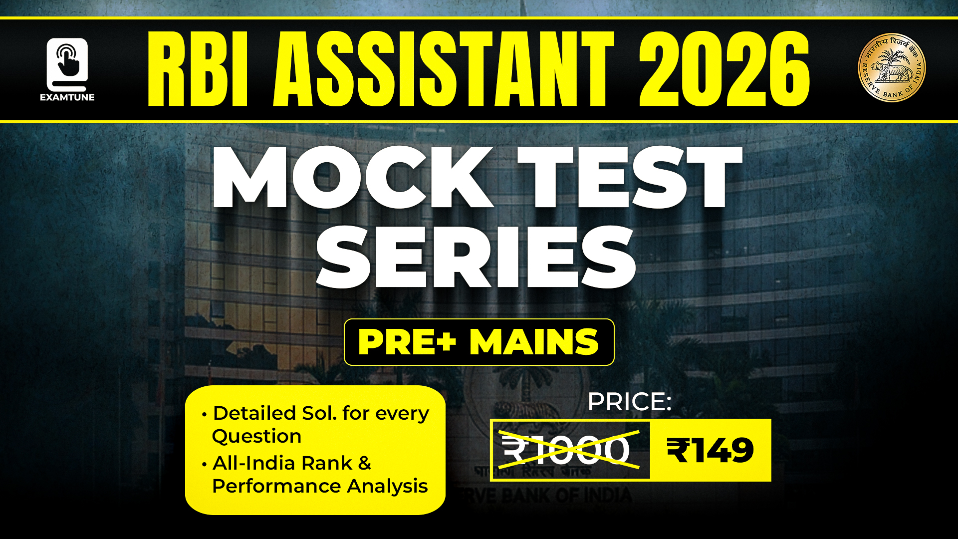 RBI Assistant 2026 Mock Test Series (Pre + Mains) | All-India Rank & Detailed Solutions
