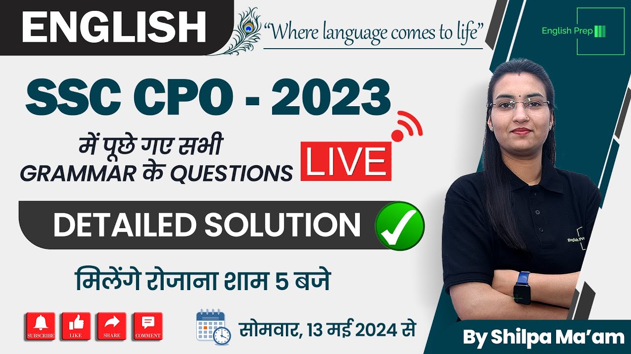 SSC CPO-2023 | में पूछे गए सभी Grammar के Questions | detailed solution | By Shilpa Ma'am