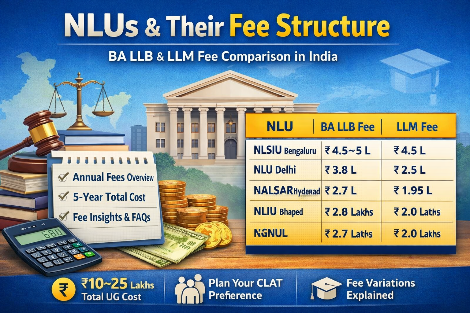 NLUs and Their Fee Structure 2026 – Complete NLU Fee List India