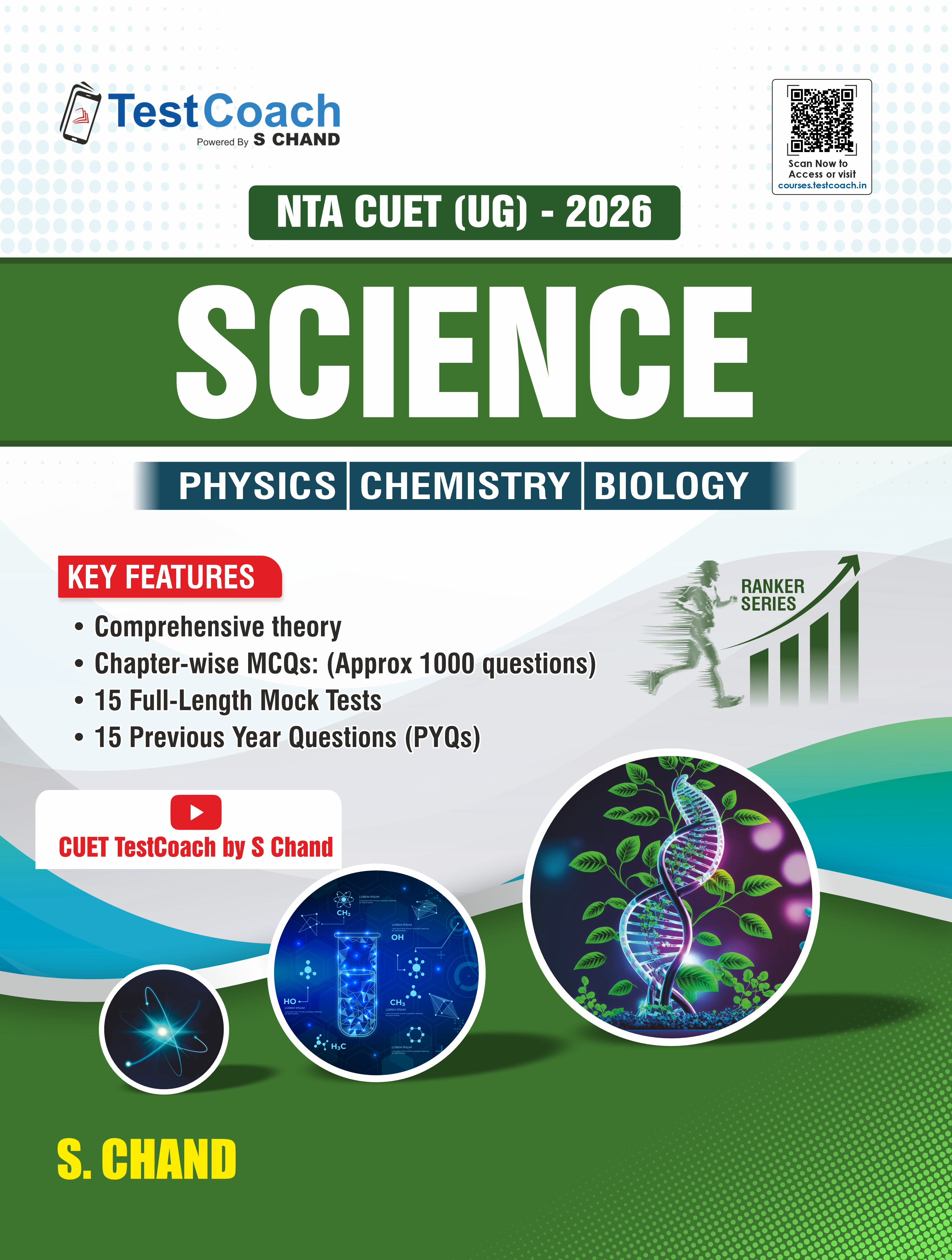 TestCoach NTA CUET (UG) Science Book 2026 for Entrance Exam | PCB Physics + Chemistry + Biology | Best Theory, MCQ, Mock Test, PYQ Previous Year Exams Question Paper - Latest Edition Books