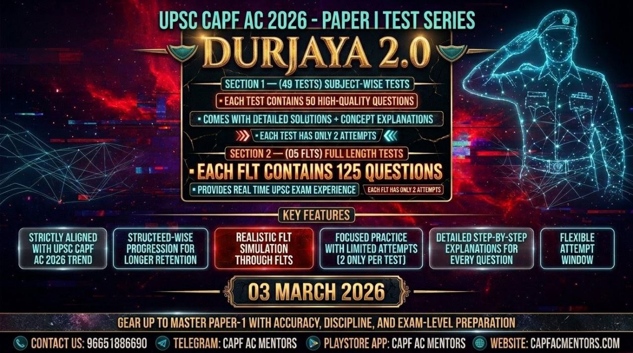 "DURJAYA 2.0" CAPF AC 2026 - Paper I Test Series