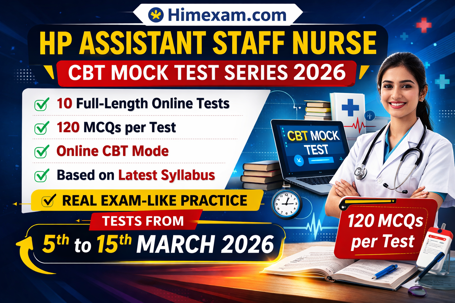 HP Assistant Staff Nurse CBT Mock Test Series 2026(10 CBT Test With Solution)