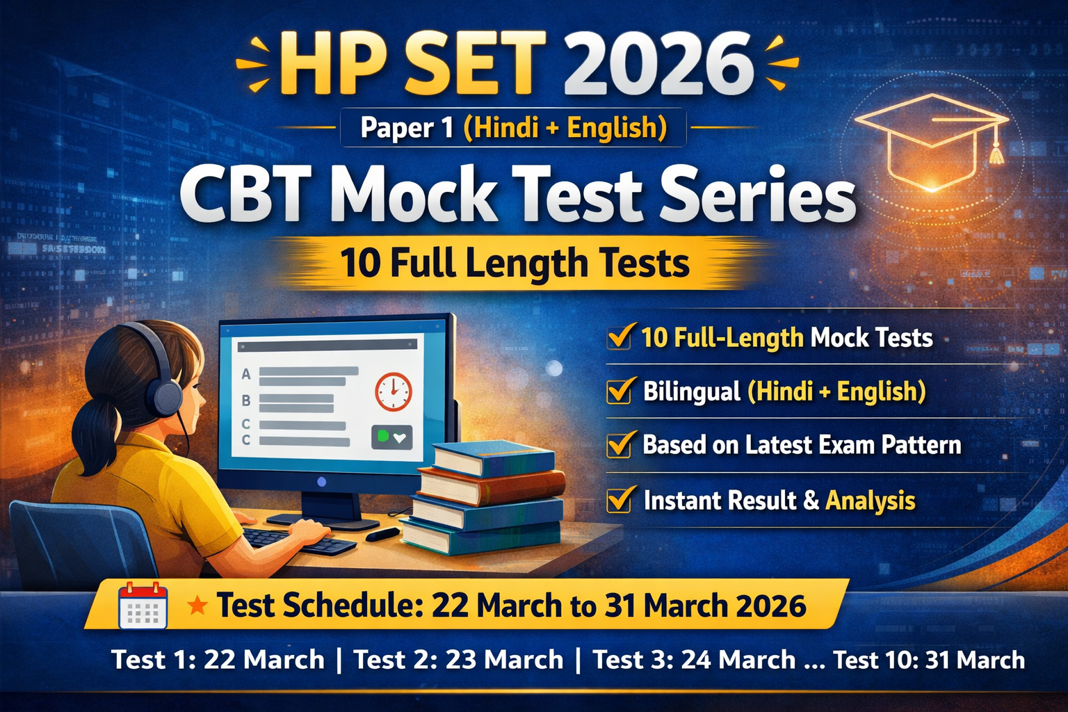 HP SET 2026 Paper 1 Mock Test Series (Hindi + English) | 10 CBT Based Tests