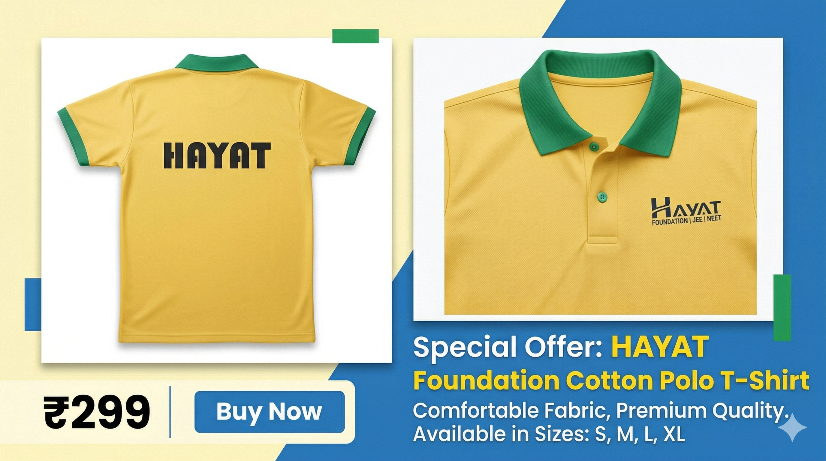 Hayat Foundation Premium Polo T-Shirt | Comfortable Cotton Fabric | JEE/NEET Edition | Stylish & Durable