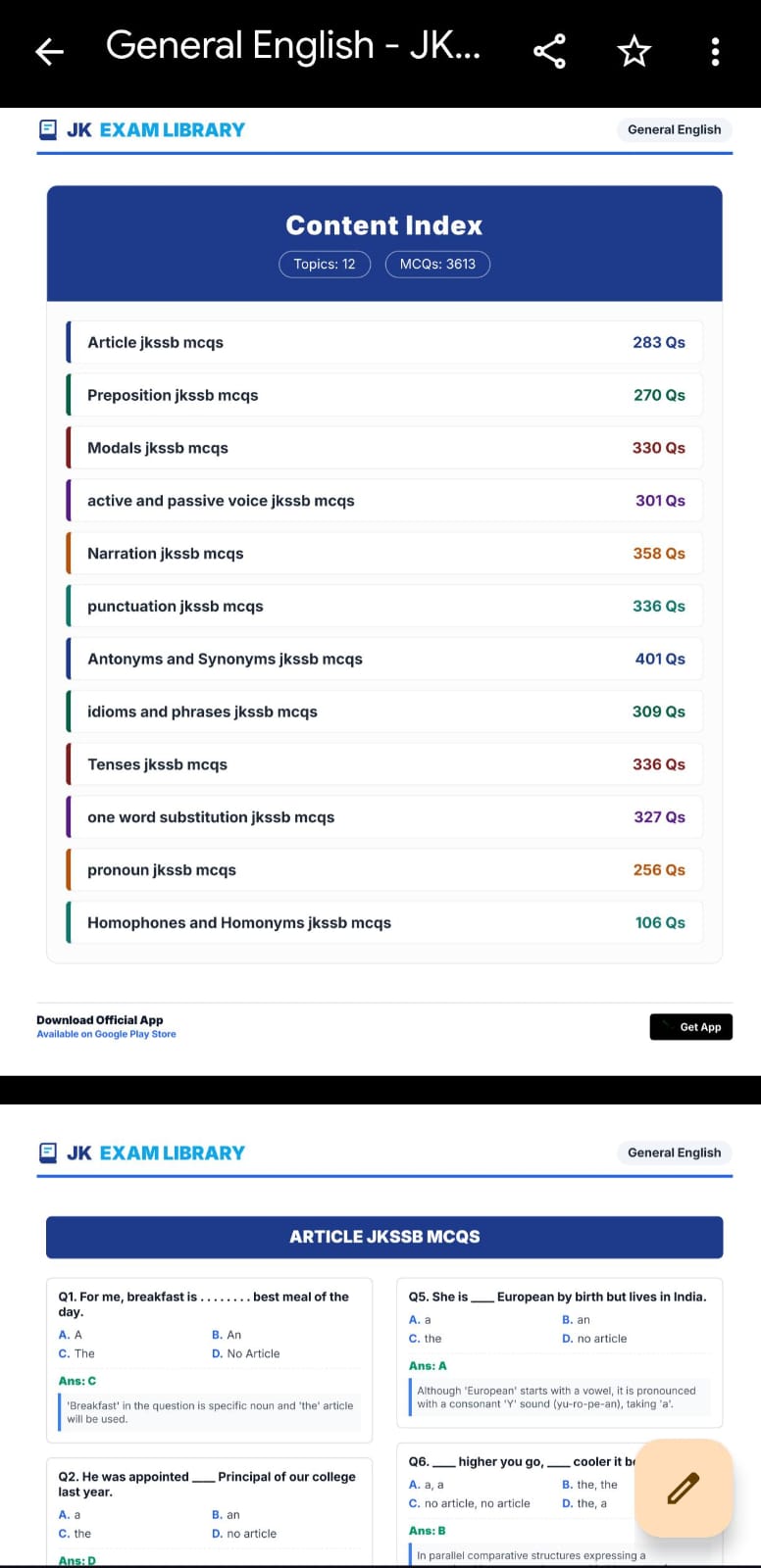 3500+ JKSSB English Practice Set 2026 Free Download PDF
