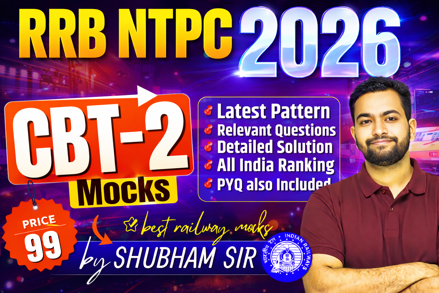 RRB NTPC 2026 (Graduation Level) CBT-2 Fresh Full Length Mock Tests - (Bilingual)
