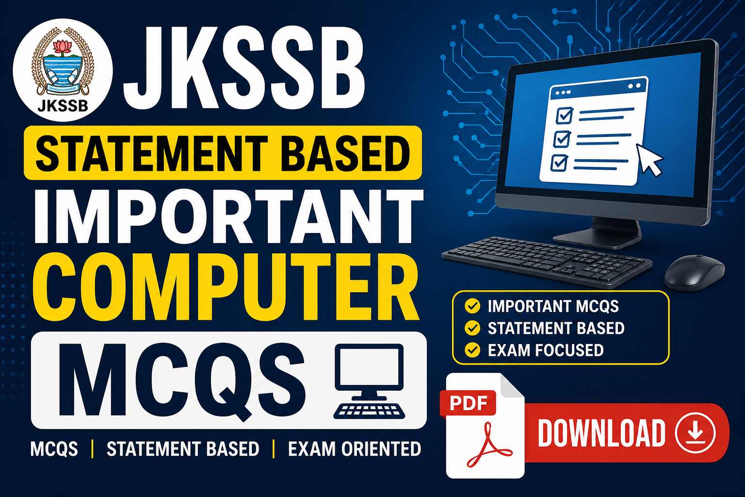 jkssb statement based important computer mcqs pdf download