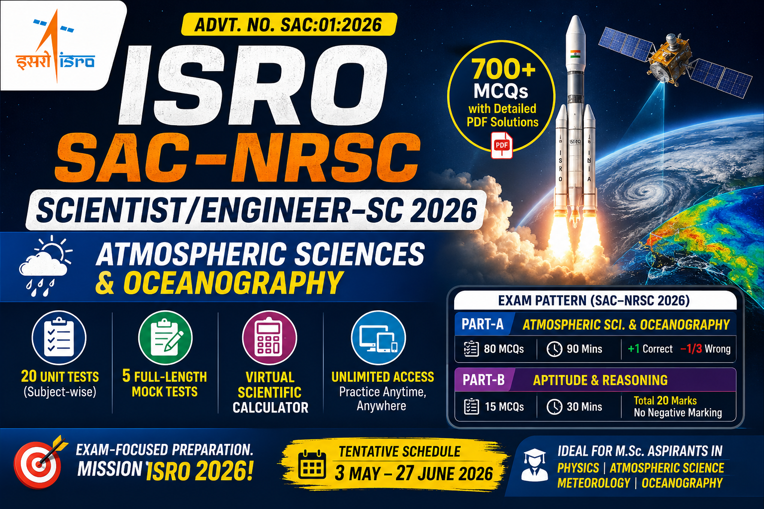 ISRO SAC-NRSC SCIENTIST/ENGINEER-SC (Atmospheric Sciences and Oceanography) 2026 Test Series
