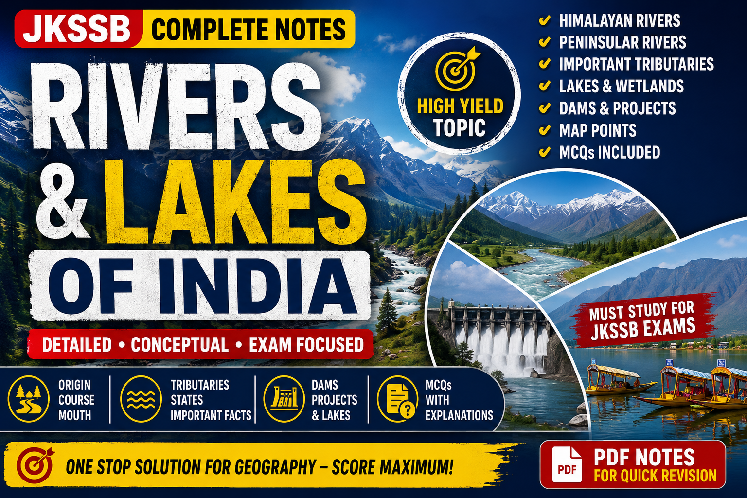 Rivers and Lakes of India Notes for JKSSB