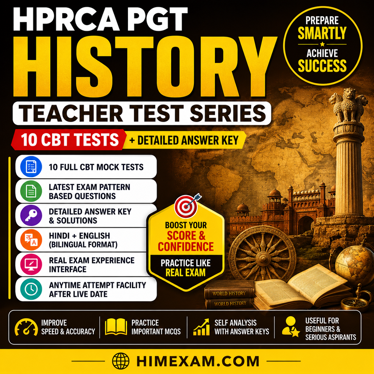 HPRCA CBSE History Teacher Test Series 2026(10 CBT Test with Answer key)