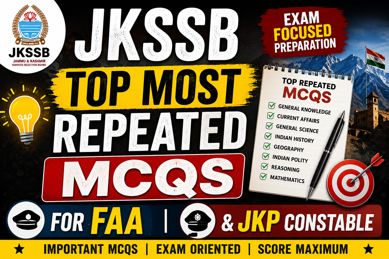 JKSSB Top Most Repeated MCQs for FAA & JKP Constable Exam (With Detailed Explanations, Revision Notes & Exam Insights)