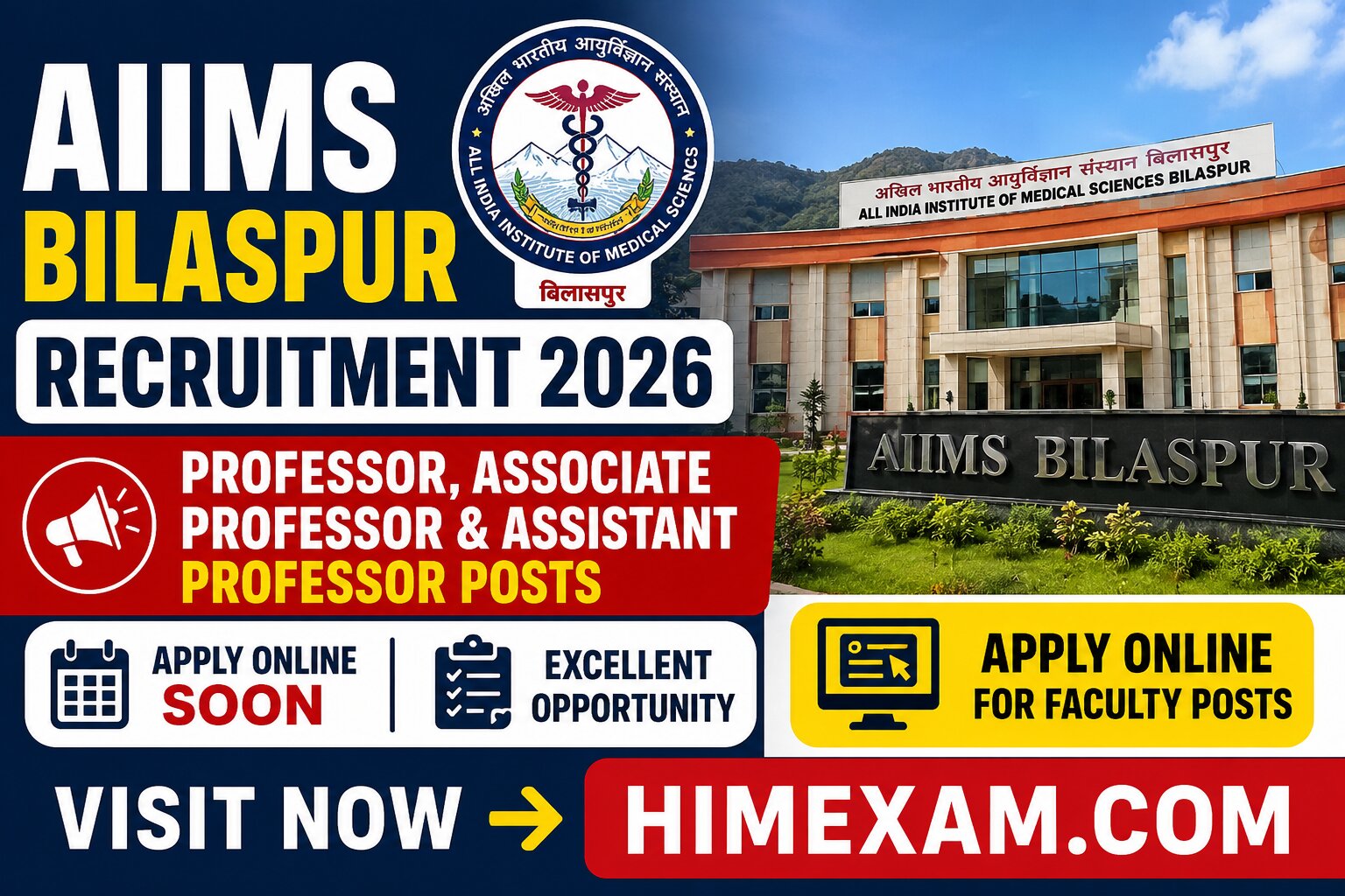 AIIMS Bilaspur Recruitment 2026: Apply Online for Professor, Associate Professor and Assistant Professor Posts