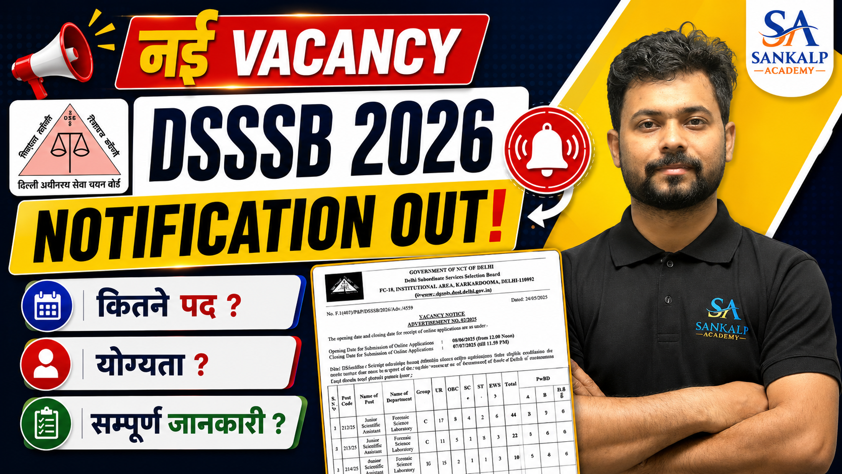 ? DSSSB New Vacancy 2026 सम्पूर्ण जानकारी | DSSSB Notification | Total Posts, Eligibility, Age Limit