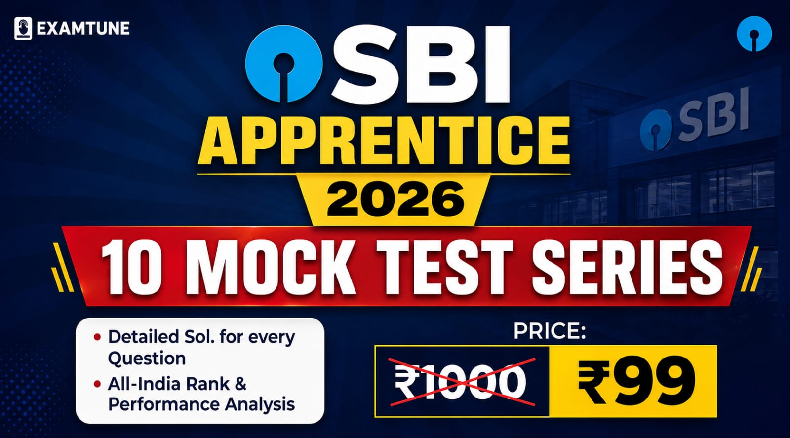 SBI Apprentice 2026 Mock Test Series | 10 Full-Length Mocks with Detailed Solutions & All India Rank