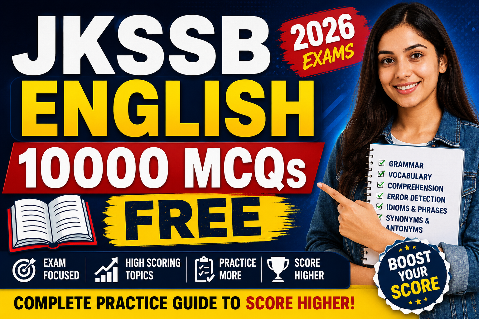 JKSSB English 10000 MCQs Free 2026: Complete Practice Guide to Score Higher in Every JKSSB Exam