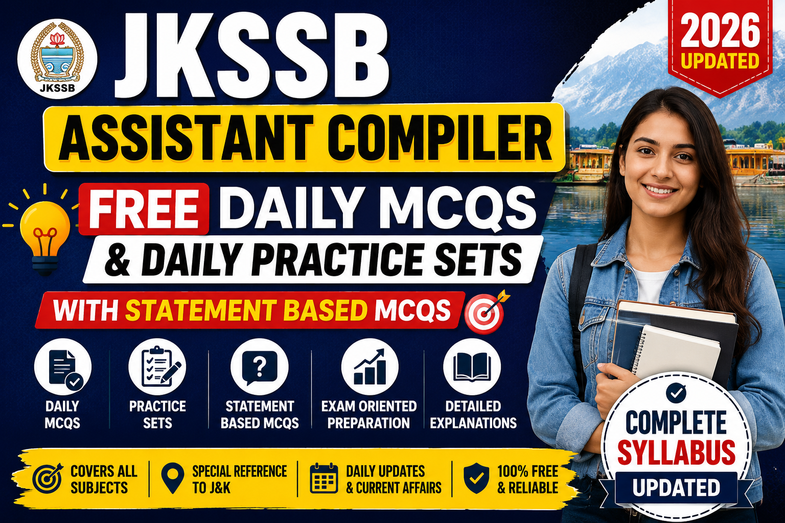 JKSSB Assistant Compiler Free Daily MCQs & Daily Practice Sets 2026 – Statement Based Questions, Updated Syllabus, Preparation Strategy & Free Question Bank