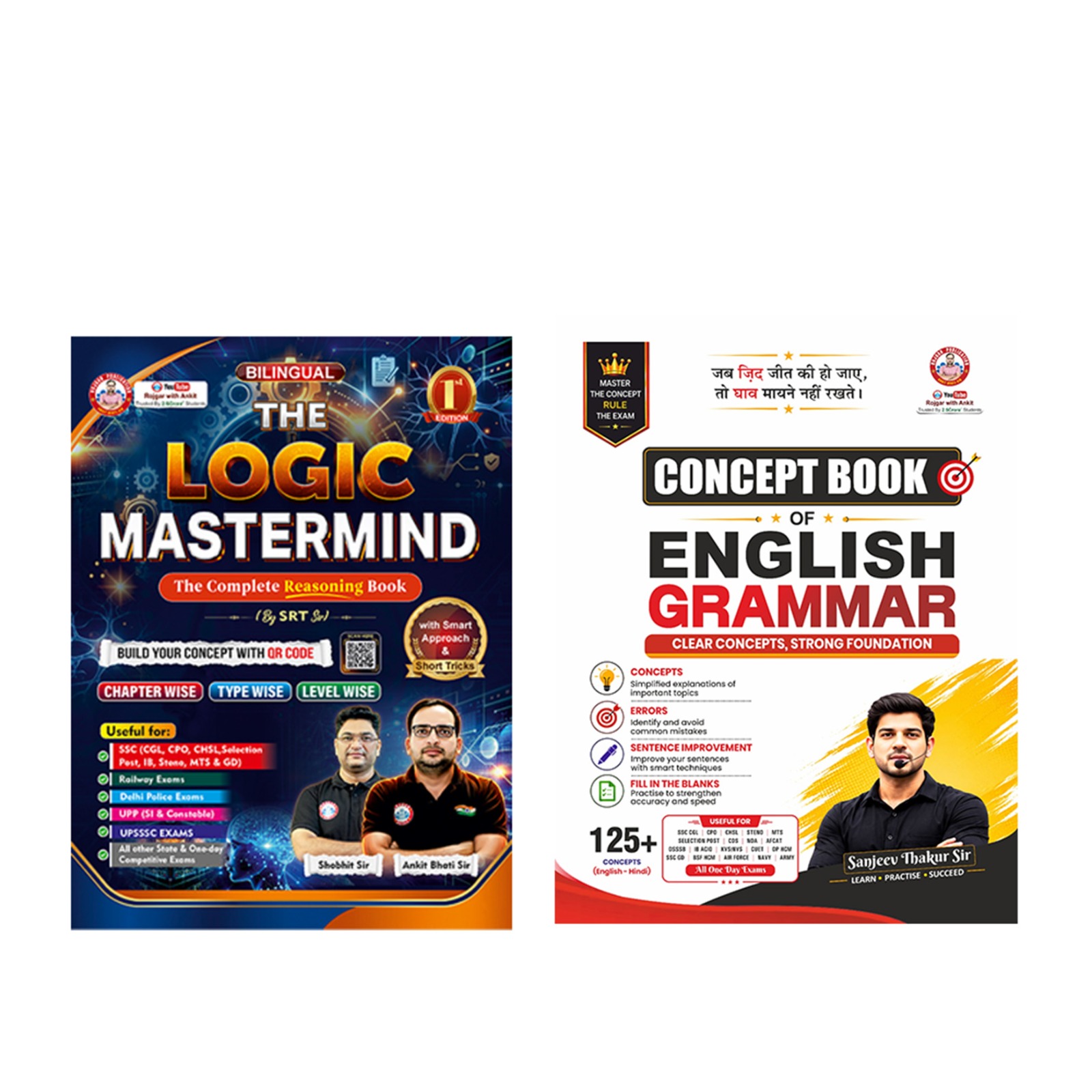 English Grammar Concept Book + Logic Mastermind Reasoning Book Combo for SSC, Railway, Banking, UPSSSC & Competitive Exams (Bilingual)Books By Sanjeev Thakur & SRT Sir RWA