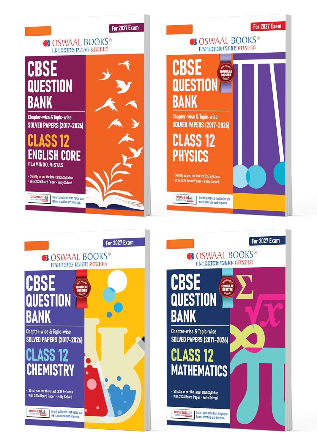 Class 12 English Core, Physics, Chemistry & Maths (Set of 4) Chapter & Topic-wise Solved Papers CBSE 2027