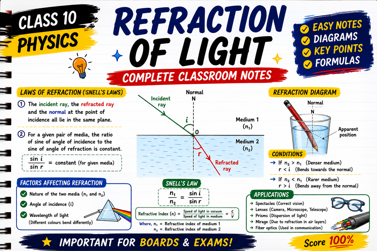 Refraction Of Light Classroom Notes (Hardcopy)