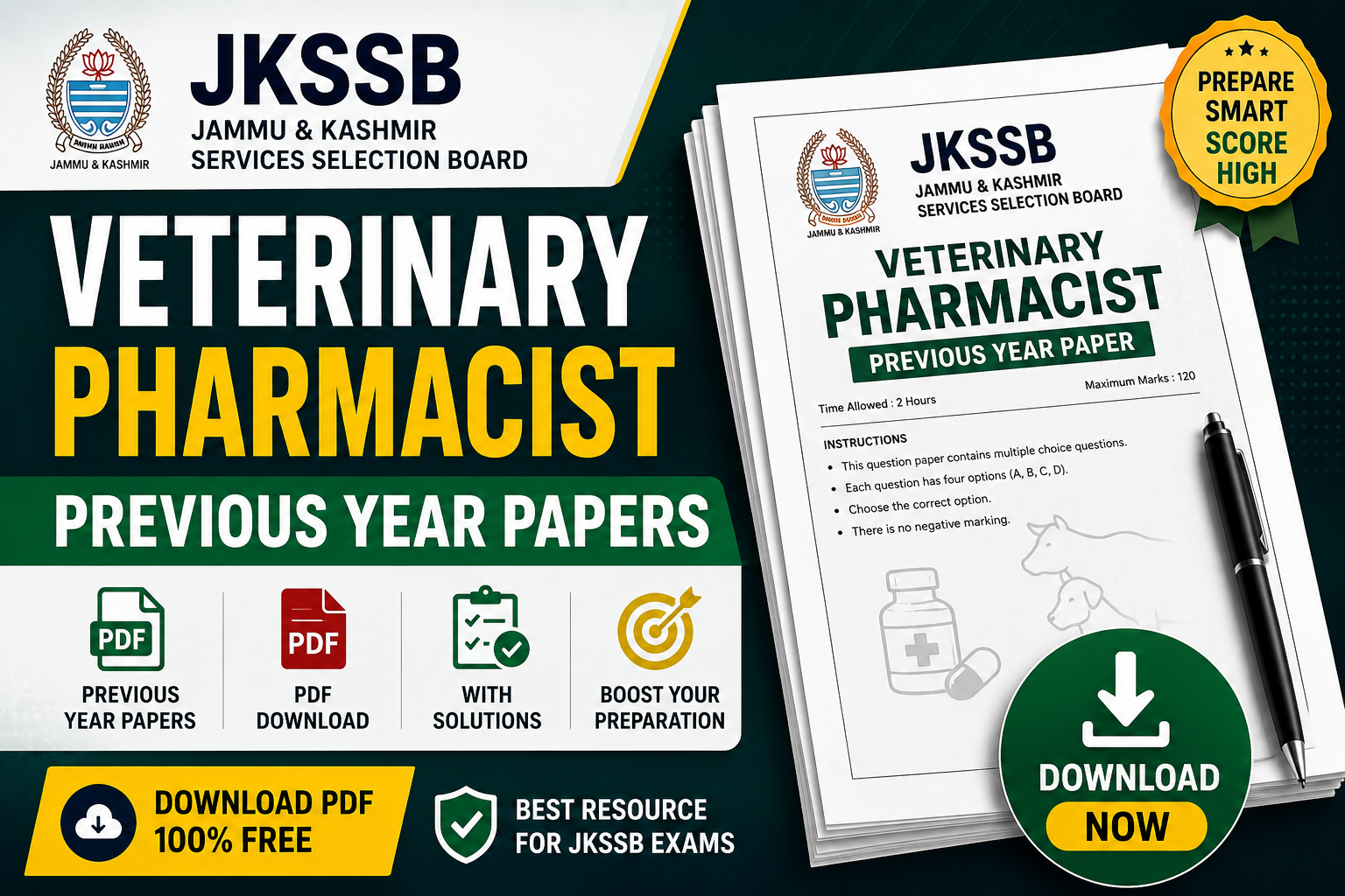 JKSSB Veterinary Pharmacist Previous Year Papers PDF Download with Answer Key