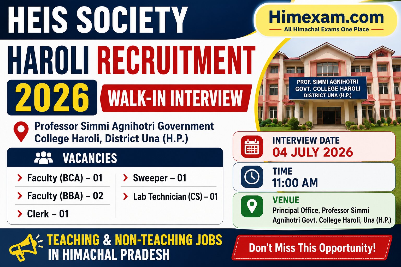 Govt College Haroli Una Walk-in Interview 2026 for Teaching and Non-Teaching Posts