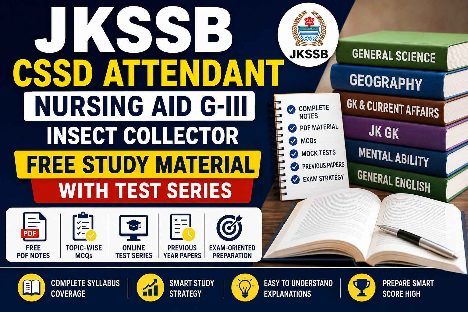 JKSSB CSSD Attendant, Nursing Aid G-III & Insect Collector Free Study Material 2026 | Notes, PDFs, Test Series