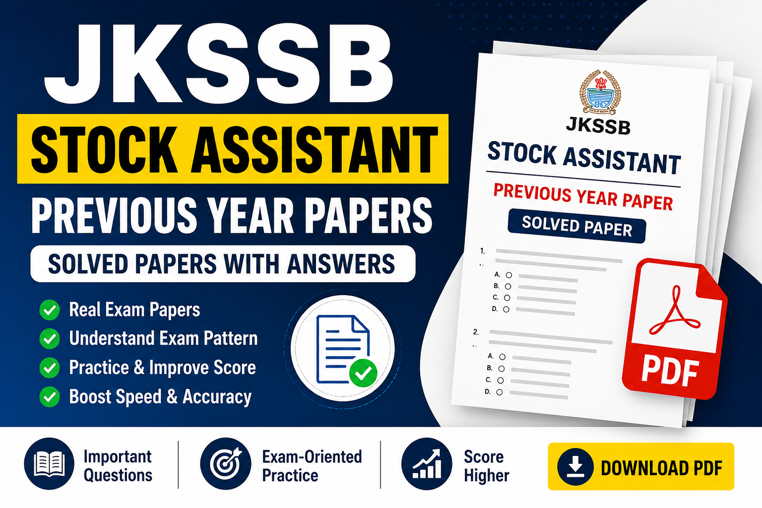 JKSSB Stock Assistant Previous Year Papers PDF | Download Solved Papers with Answers