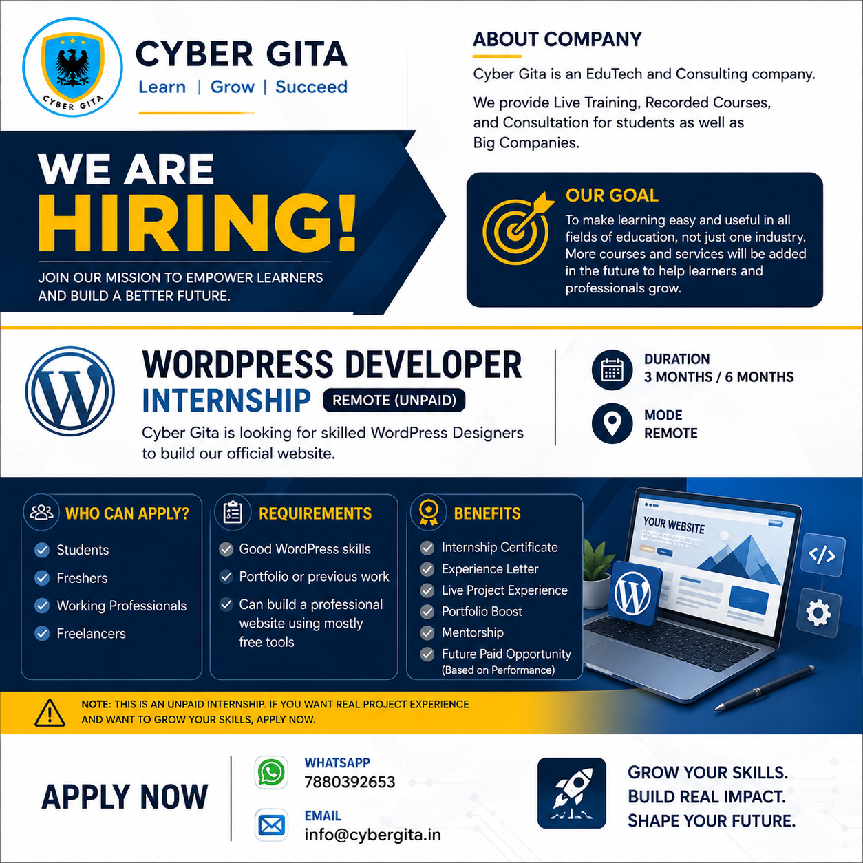 We're Hiring – WordPress Developer Intern (Remote | Unpaid)