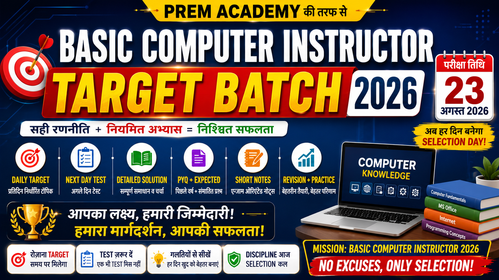 कंप्यूटर अनुदेशक TARGET BATCH :मिशन 23 अगस्त   (रोज़ का टारगेट, रोज़ परीक्षा, पक्का सिलेक्शन!)