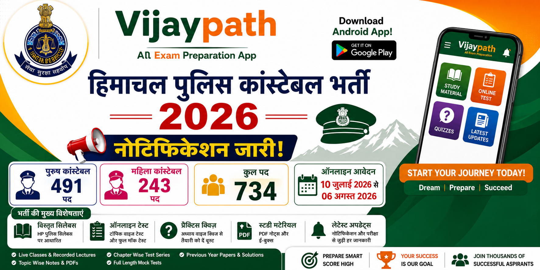 HP Police Constable Recruitment 2026: Notification Out, 734 Vacancies – Eligibility, Important Dates, Selection Process & Complete Preparation Guide