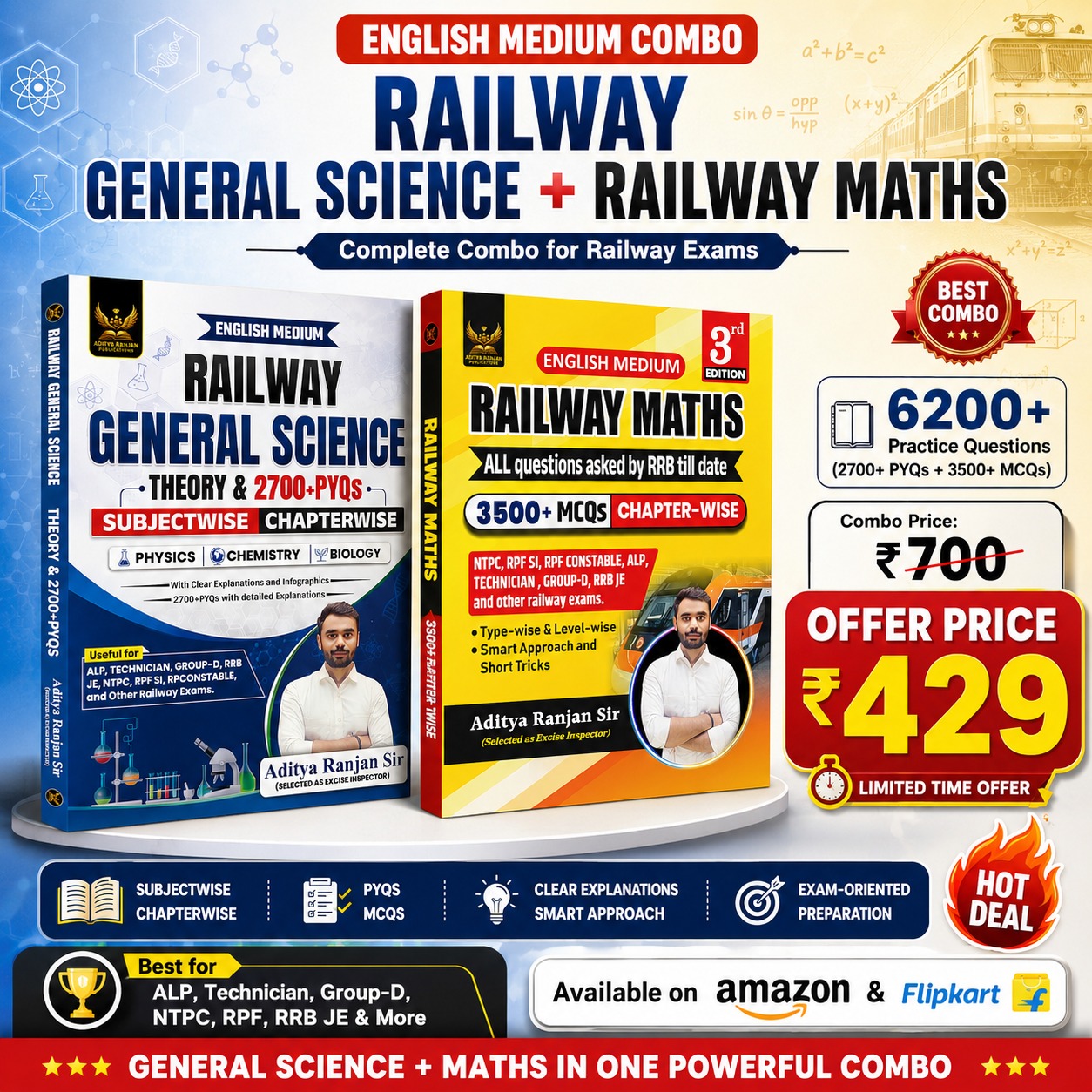 Aditya Ranjan | Railway Maths | 3rd Edition | English Medium | 3500+ Chapter-Wise MCQs |Railway General Science| English Medium | Combo