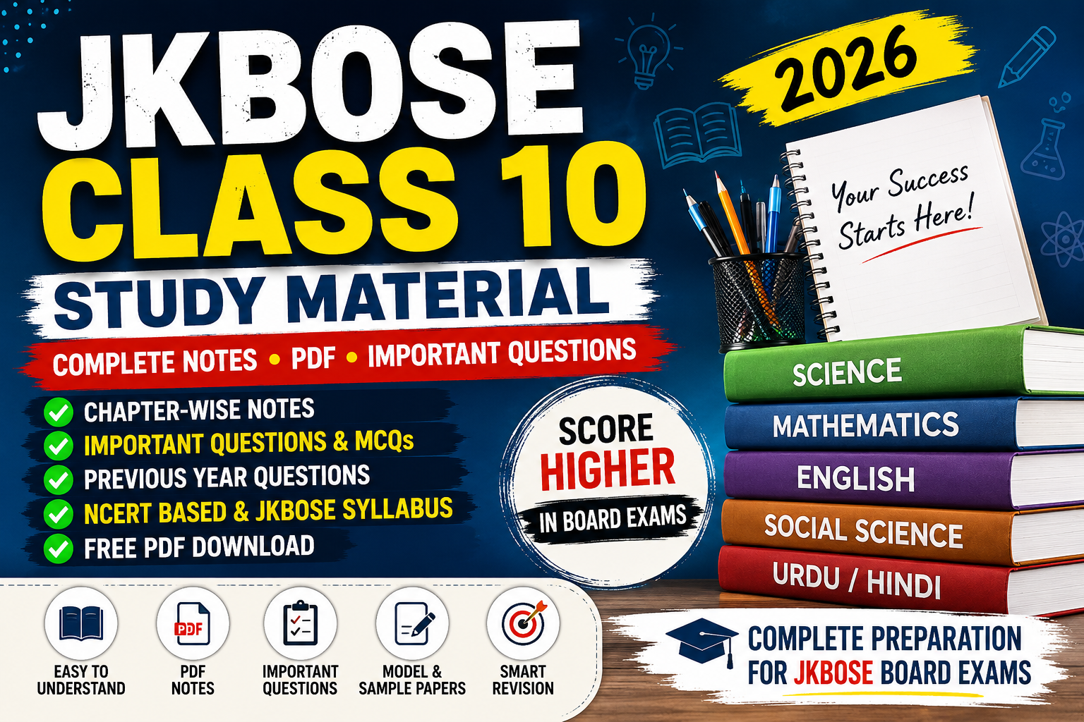 JKBOSE Class 10th Study Material 2026 – Free Notes, PDF, Important Questions & Complete Exam Preparation