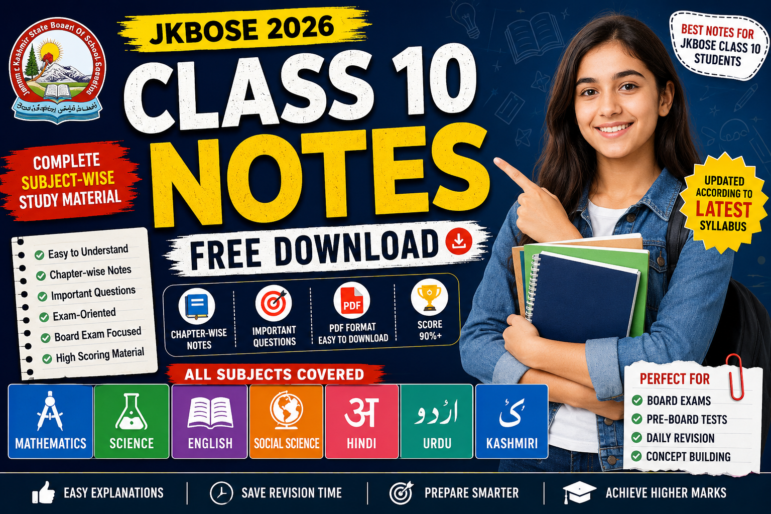 JKBOSE Class 10 Notes Free PDF Download 2026 – Subject-wise Study Material, Chapter-wise Notes