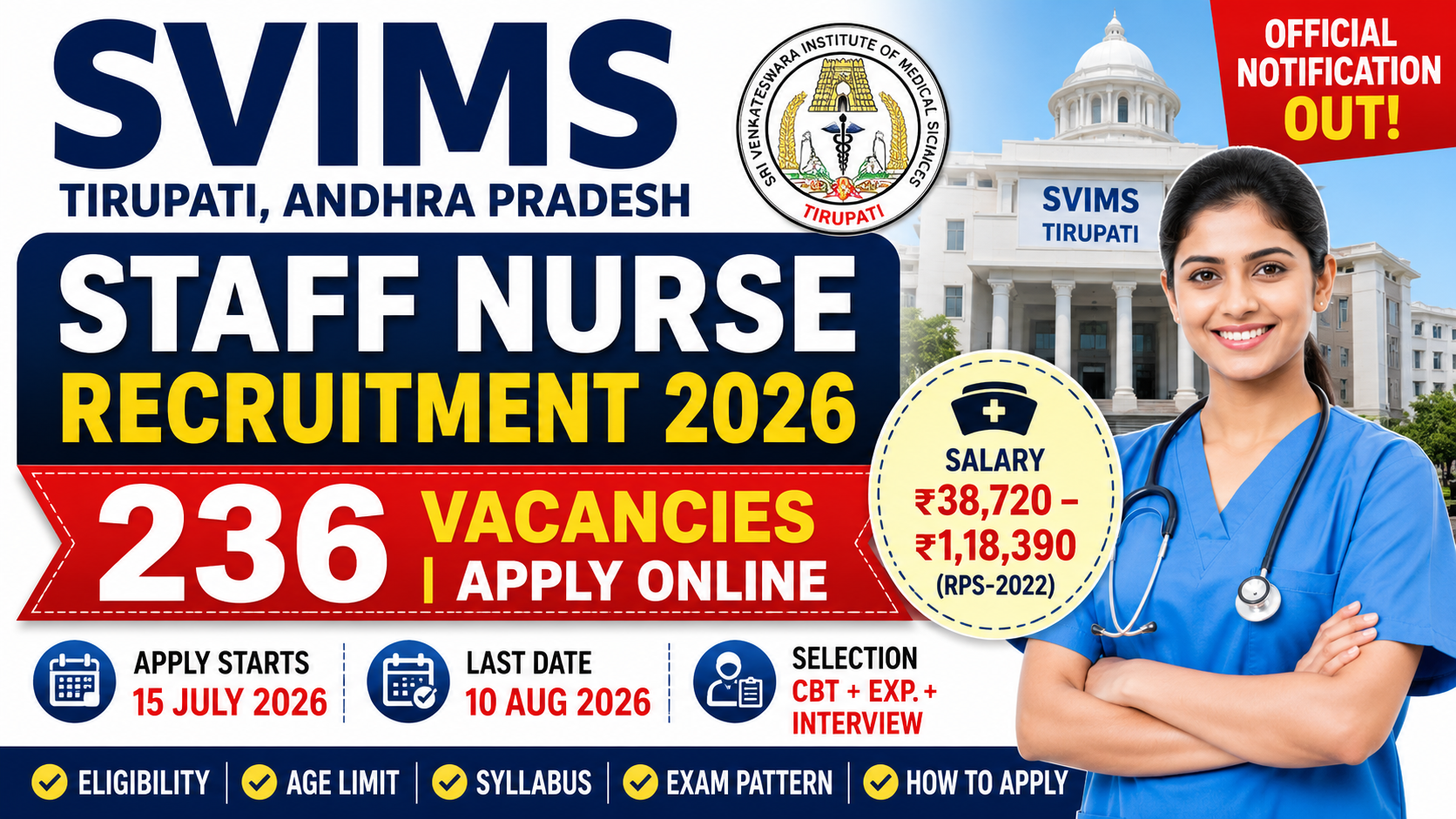 SVIMS Staff Nurse Recruitment 2026 Notification | 236 Vacancies | Apply Online