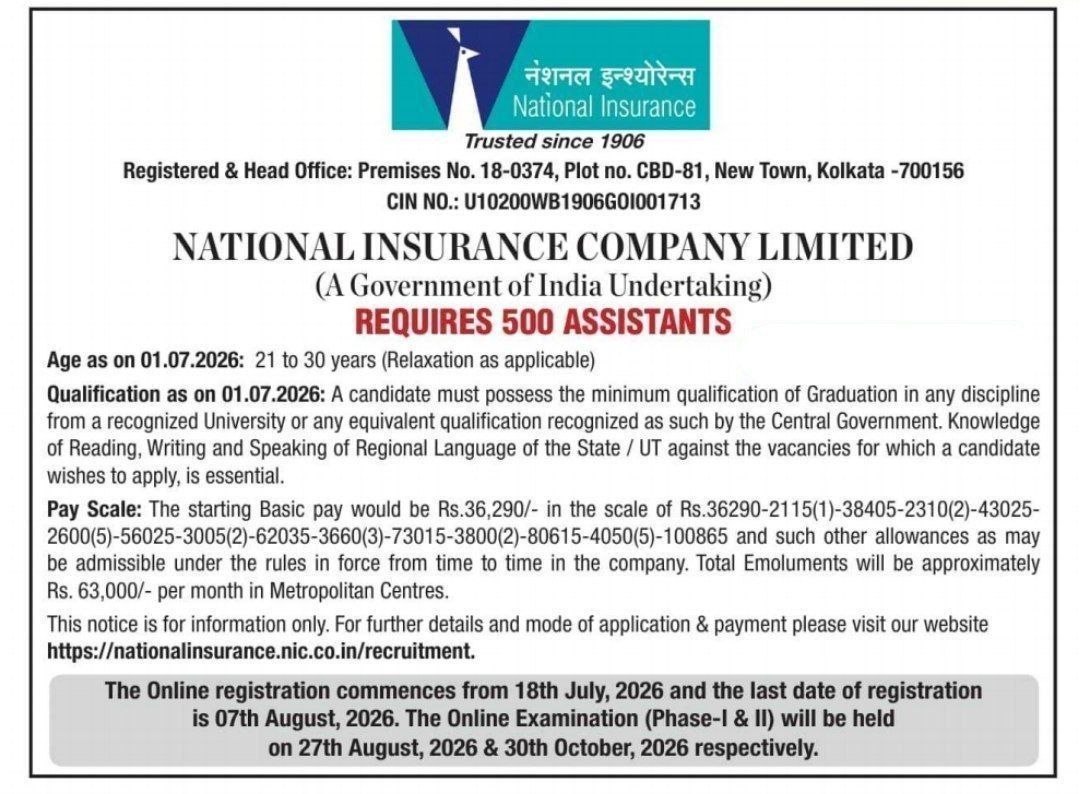 NICL Assistant 2026 Notification Out 