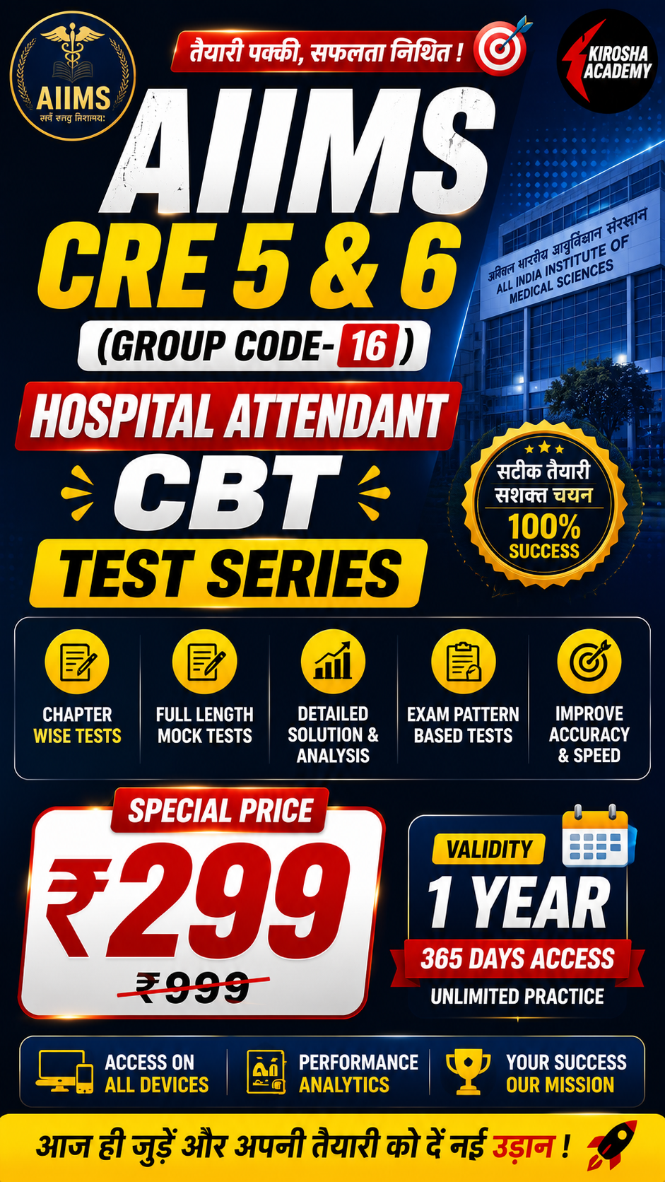 AIIMS CRE 5 & 6 (GROUP CODE- 16 ) HOSPITAL ATTENDANT CBT TEST SERIES