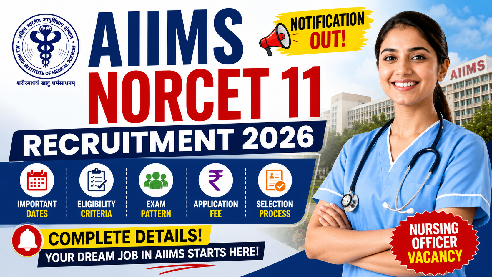 AIIMS NORCET 11 Recruitment 2026 Notification Out: Complete Guide for Nursing Officer Aspirants