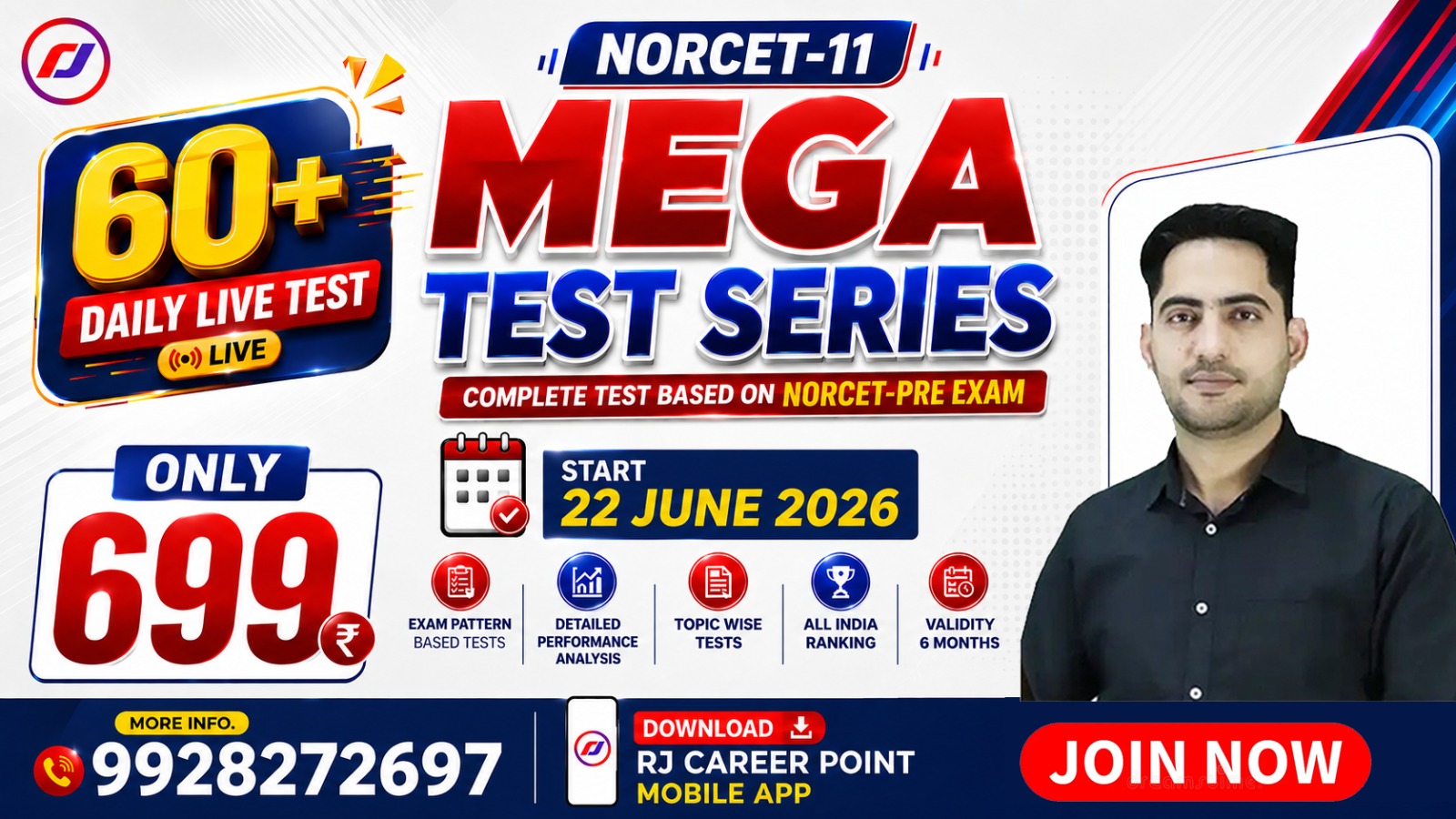 NORCET- 11 PRE- MEGA TEST SERIES (60+ Daily LIVE TEST)