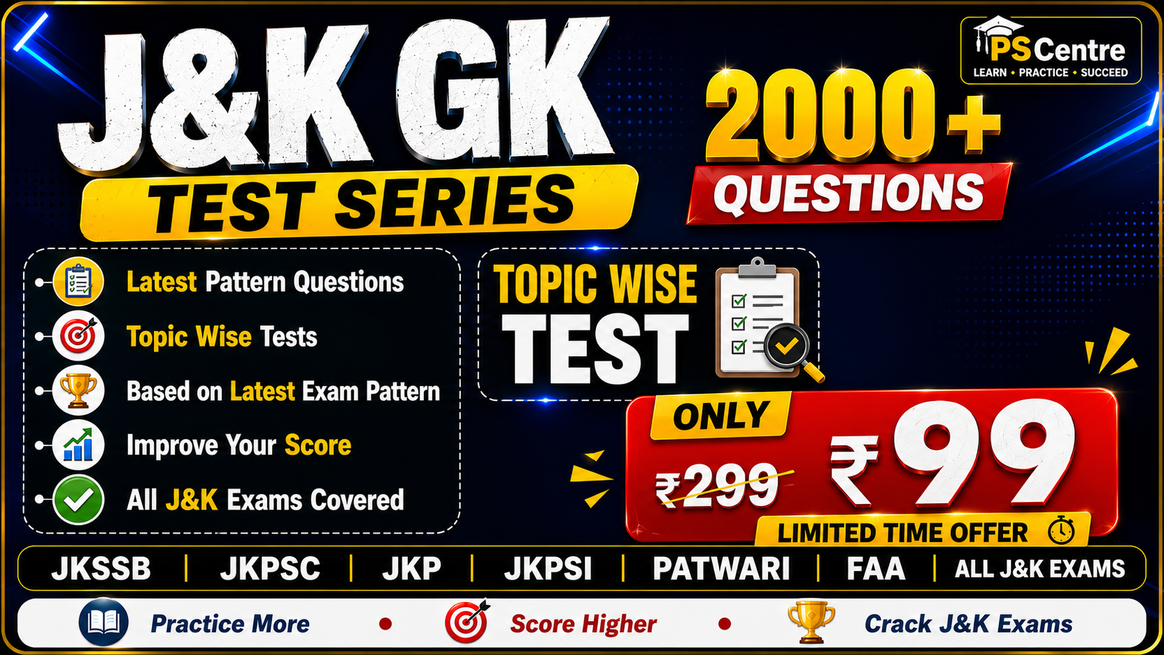 J&K GK 2000+ MCQs | Latest Pattern Topic-wise Test Series | JKSSB • JKPSC • JKP • All J&K Exams