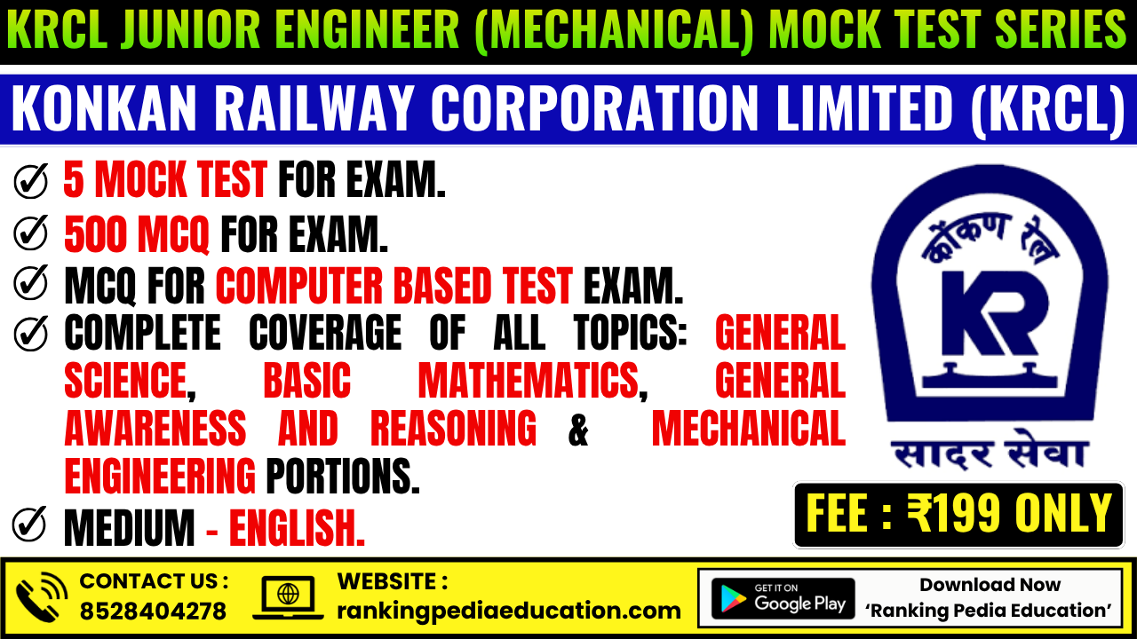 KRCL Junior Engineer Mechanical Exam Mock Test Series