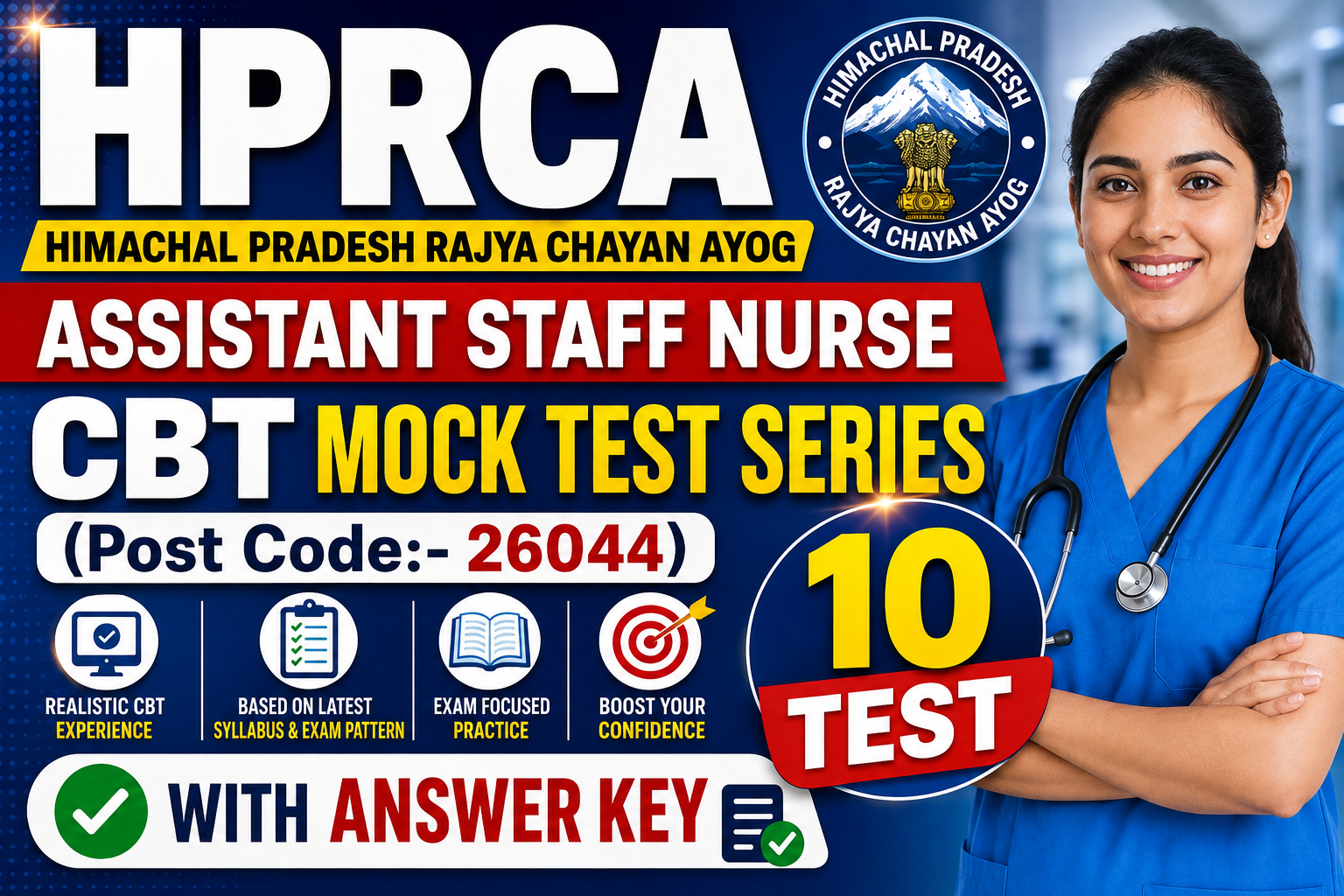 HP Assistant Staff Nurse CBT Mock Test Series 2026(Post Code:- 26044)