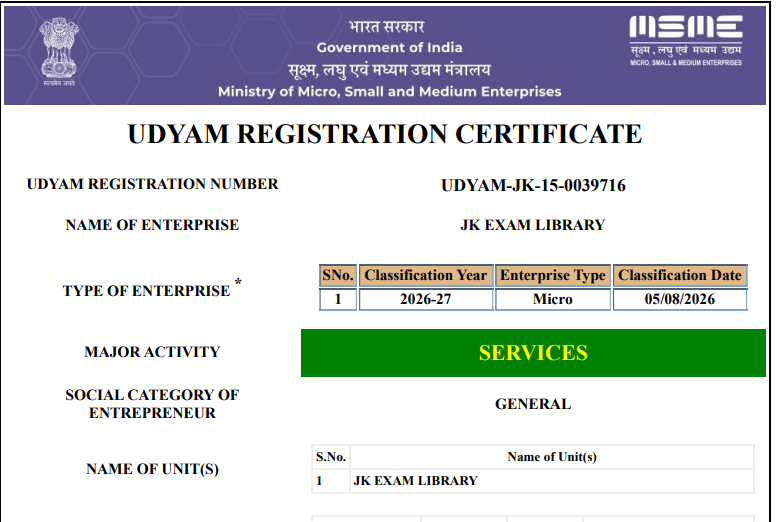 JK EXAM LIBRARY udhyam Registered 