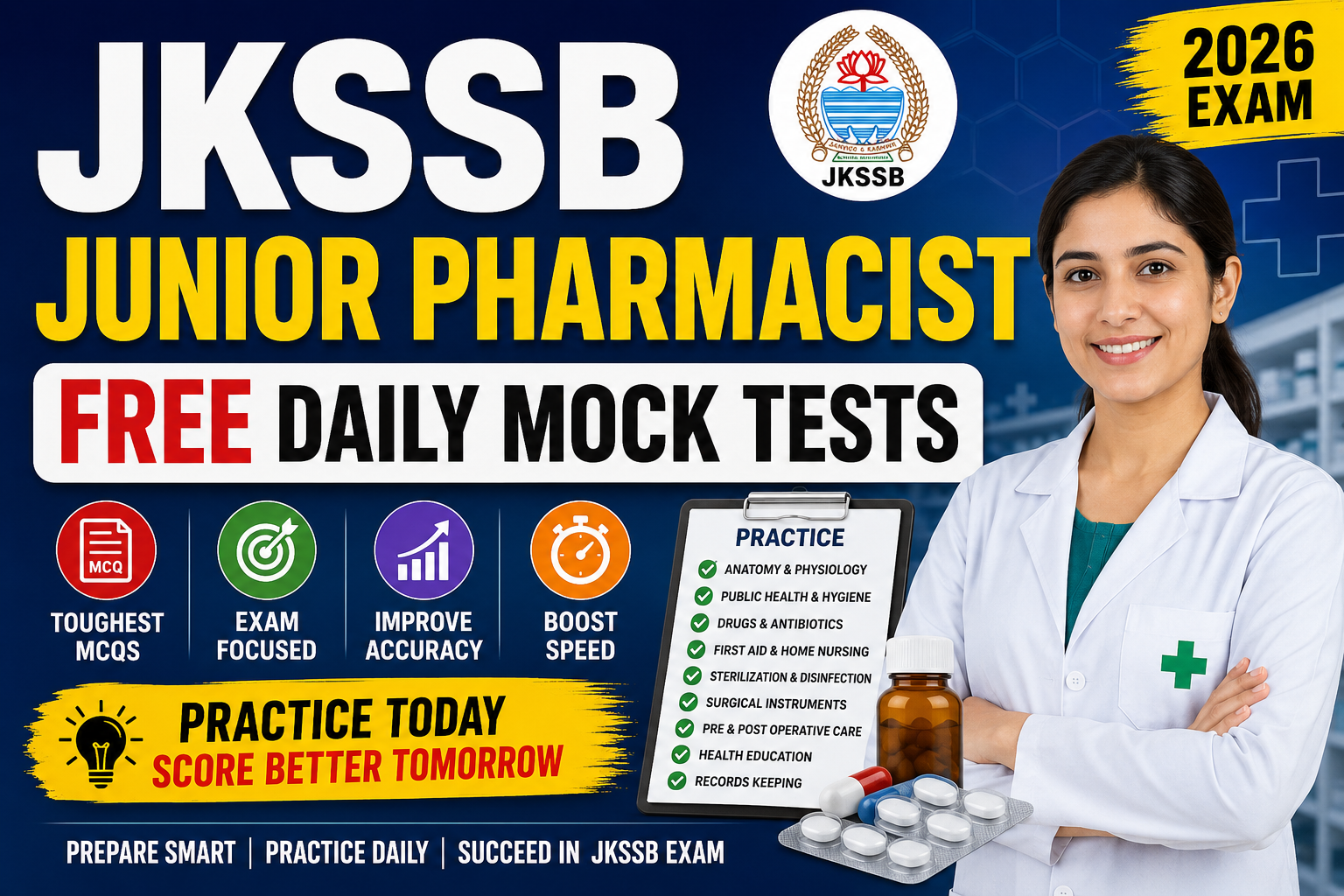 JKSSB Junior Pharmacist Free Daily Mock Tests 2026 – Practice MCQs & Exam Preparation